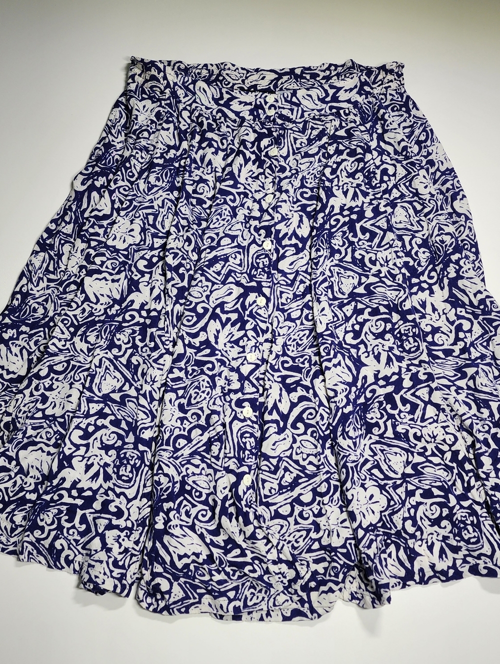 Blue White Paisley Floral Maxi Skirt Boho Rayon Midi Flowing Large